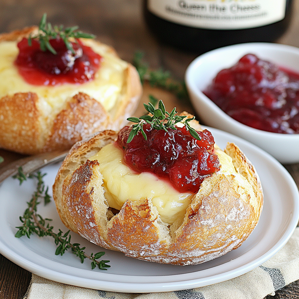 Baked Brie in Bread Bowl with Cranberry Sauce and Thyme - Virginia recipes